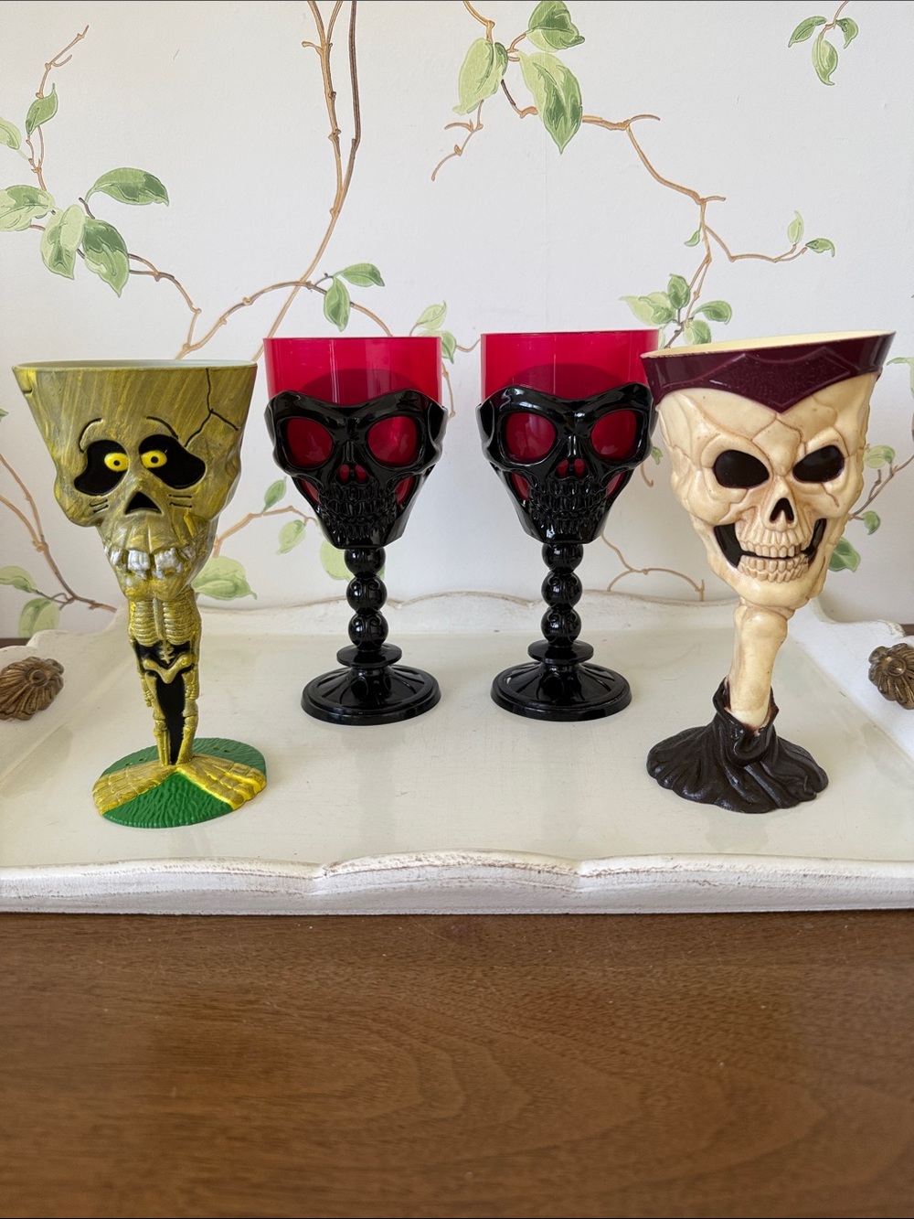 Vintage Skull Skeleton Goblet Halloween Cups Set of 4